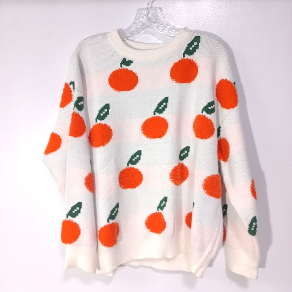 Cider Sweaters Cider Knit Allover Oranges Pattern Sweater In White